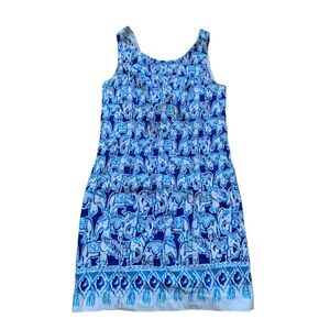 Lilly Pulitzer Cathy Shift Dress White & Blue Elephant Print 2